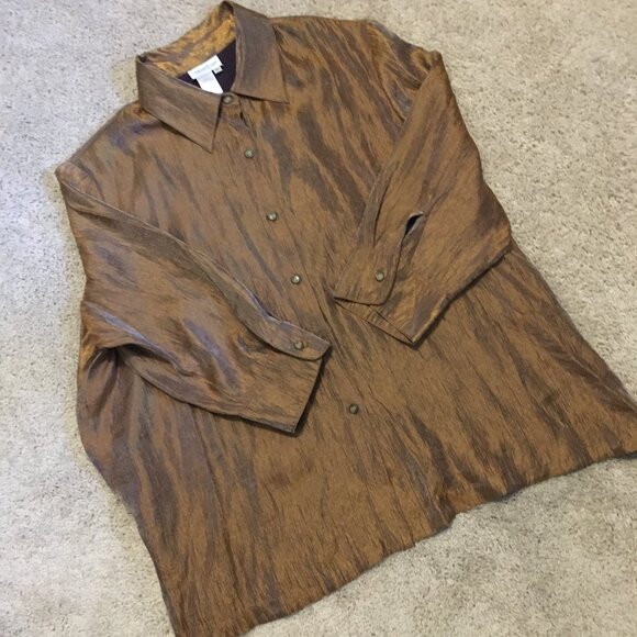 Vintage Coldwater Creek Golden Brown Button Down Shirt - Picture 12 of 16